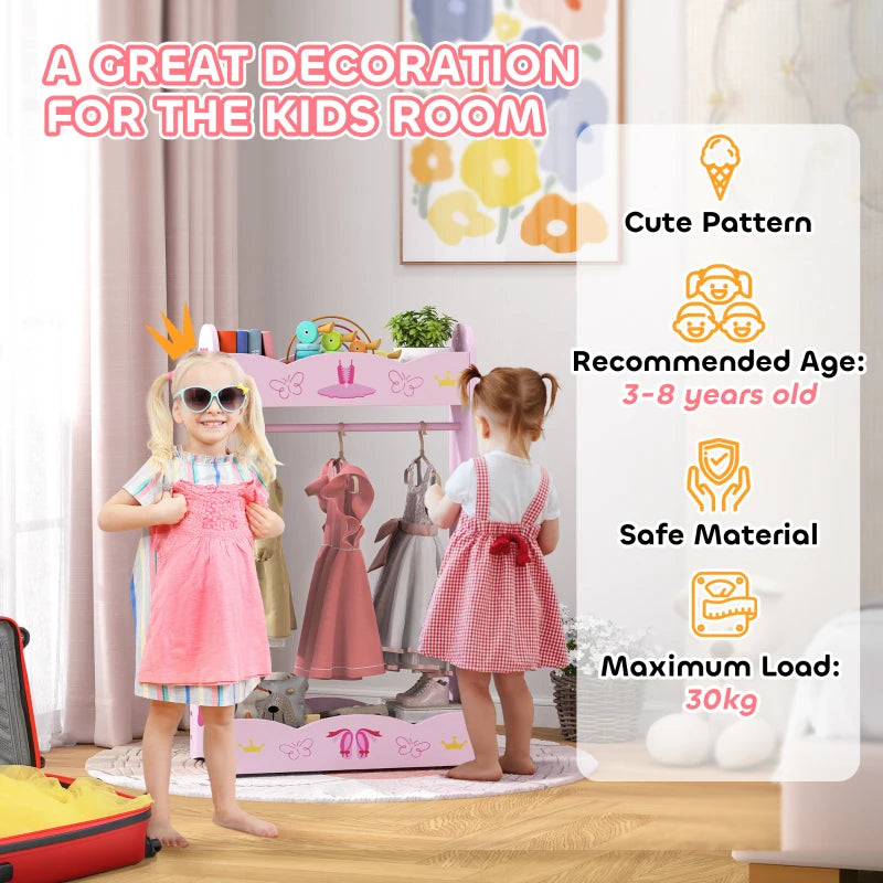 Kids Clothes Rail with Two Shelves, for 3-8 Years, Pink