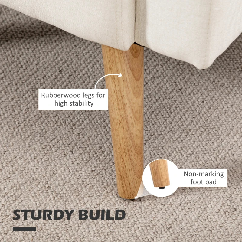 Accent Chair, Linen-Touch Armchair with Pillow, Upholstered Leisure Lounge Sofa for Living Room, Club Chair with Rubber Wooden Frame, Cream