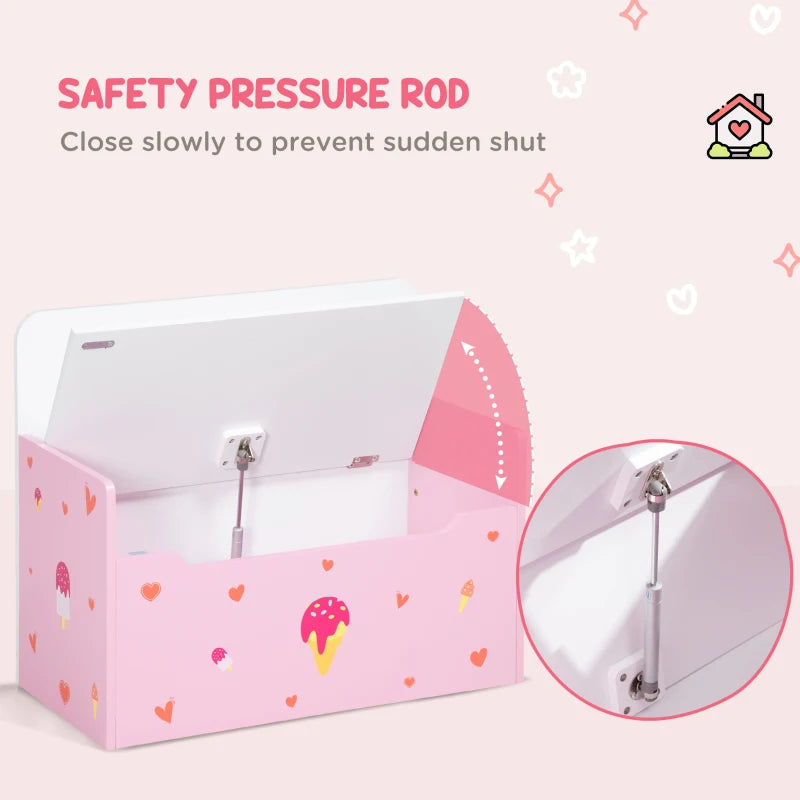2-in-1 Kids Storage Bench, Toy Box w/ Safety Rod - Pink