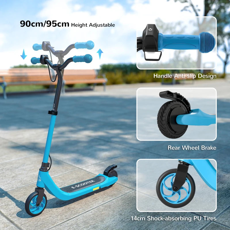 Electric Scooter, 120W Motor E-Scooter, Adjustable Height, Rear Brake for Ages 6+ Years - Blue