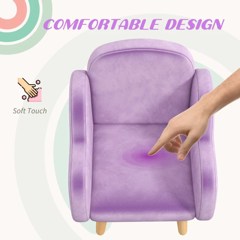 Kids Armchair Toddler Sofa Children Chair with Arm Rest, Wooden Frame, Velvet, PP Legs, Cloud Shape, for Ages 1.5-3 Years - Purple