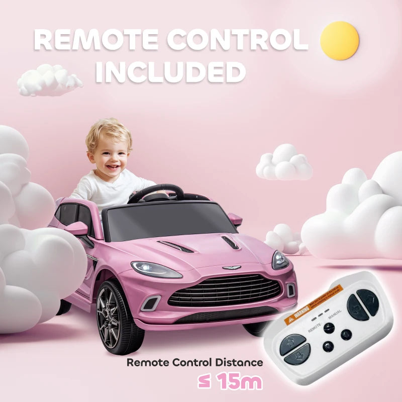 Aston Martin DBX Licensed Battery Powered Kids Electric Car, 12V Kids Ride on Car w/ Lights, Music Horn, Pink