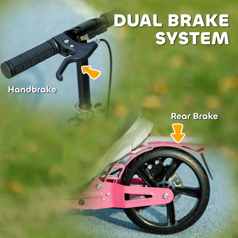 Kids Scooter with Four-Level Adjustable Handlebar, Dual Brake System, 200mm Wheels, ABEC-7 Bearings, Pink