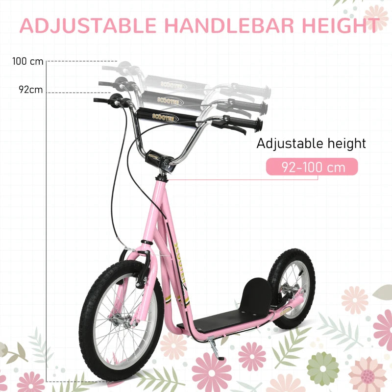 Kids Scooter, Teen Kick Scooter with Rubber Wheels, 16" Front Wheel, Height Adjustable Handlebar, Dual Brakes, Kick Stand, for 5+ Years, Pink