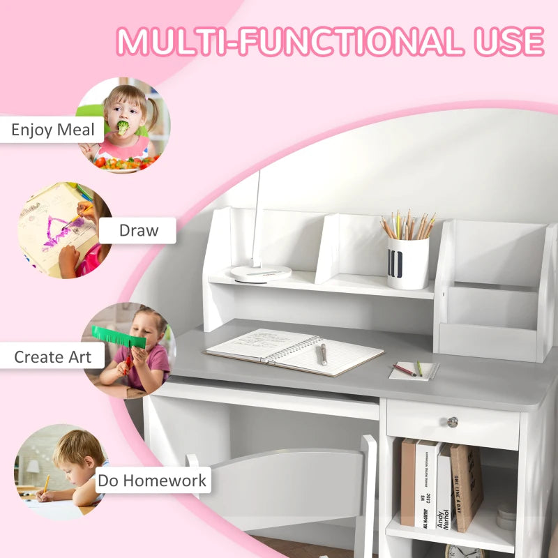 Two-Piece Kids Desk and Chair Set with Storage, for Ages 5-8 Years - Grey