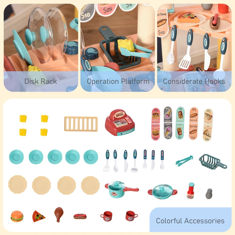 50 Pcs Kids Kitchen Play set Fast Food Trolley Cart Pretend Playset Toys with Play Food Cashier Register Accessories Gift for Boys Girls Age 3-6