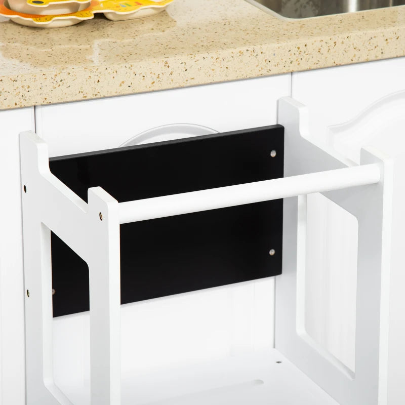 2 in 1 Kids Kitchen Step Stool with Safety Rail Toddler Steps with Chalkboard for Kitchen Bathroom, White