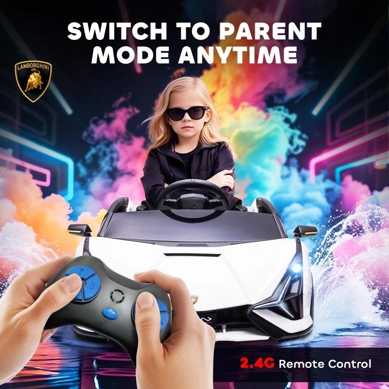 Lamborghini Sian Licensed 12V Kids Electric Ride On Car 2 Motors Toy Car with Remote Control Music Lights MP3 for 3-5 Years White