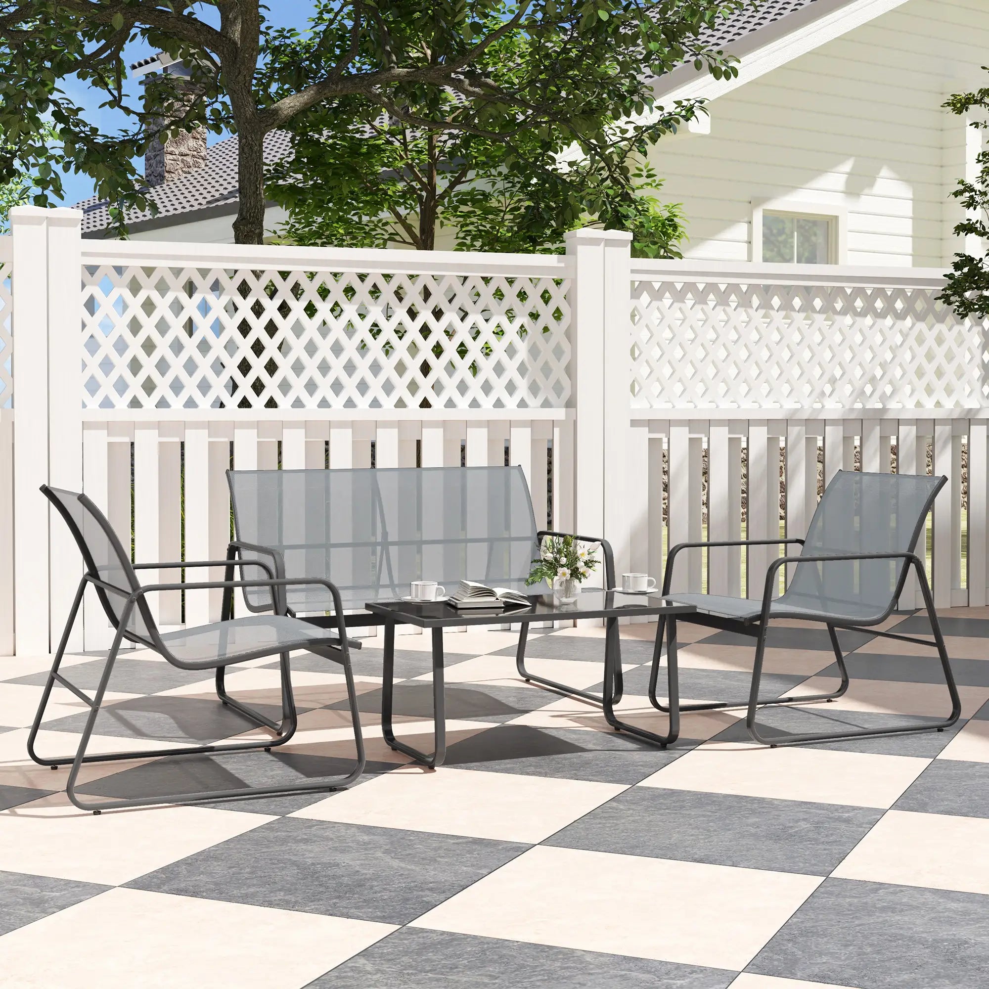 Four-Piece Minimalistic Garden Sofa Set - Light Grey