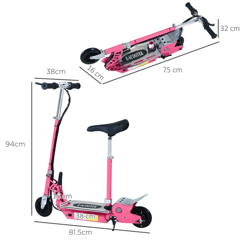 Foldable Powered Scooter with Adjustable Seat, Brake, Pink