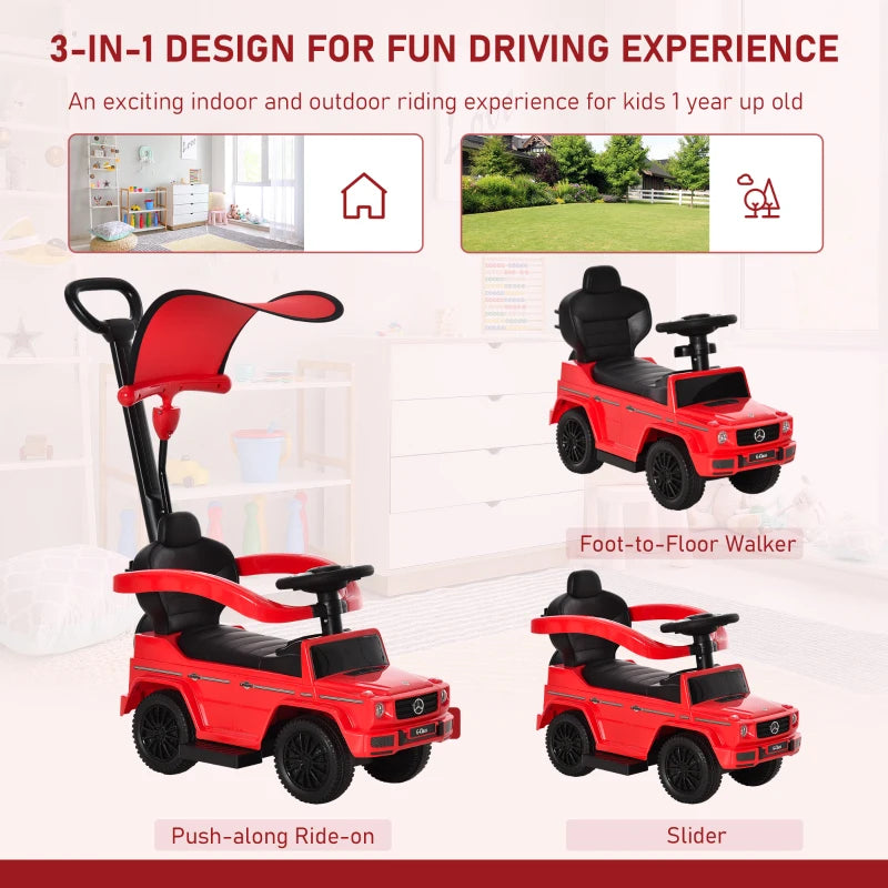 3 in 1 Kids Children Ride on Push Car Toddler Sliding Car G350 Licensed Walker Foot to Floor Slider Push-Along with Horn Steering Wheel NO POWER Manual, Red