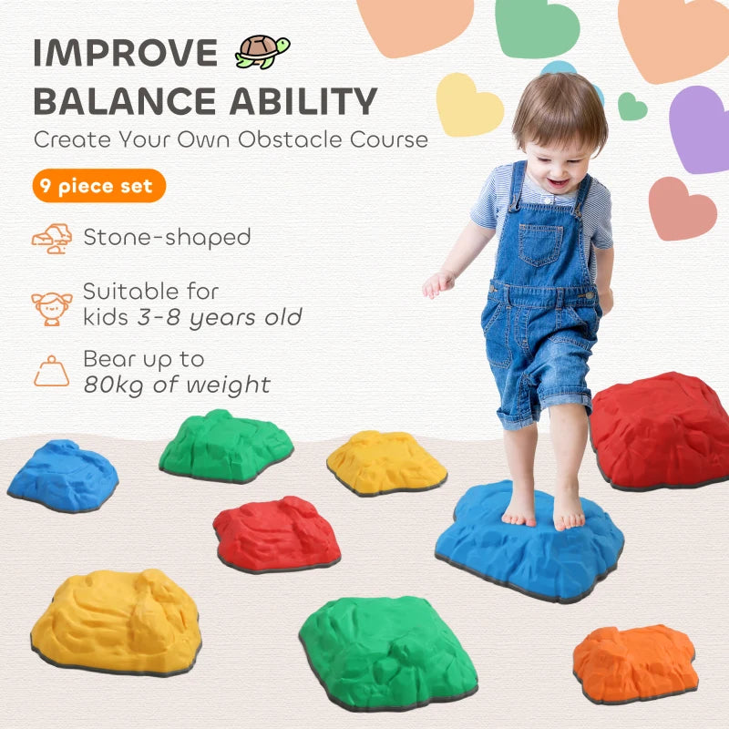Balance Stepping Stones for Kids with Non-Slip Bottom, Indoor Outdoor Obstacle Course for Ages 3-8 Years, Multicoloured