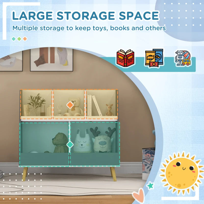 Two-Tier Kids Storage Shelf, with Five Compartments, Anti-Tip Device - Grey 5 (2)
