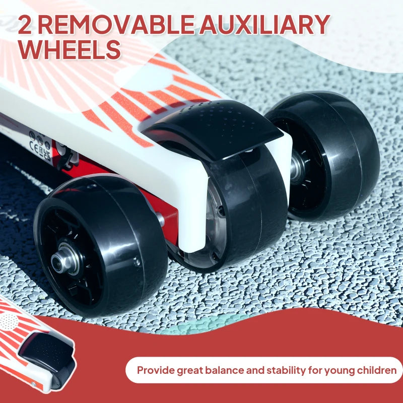 Electric Scooter for Kids Aged 4-7 Years, with Flashing LED Lights, Rear Auxiliary Wheels, Red