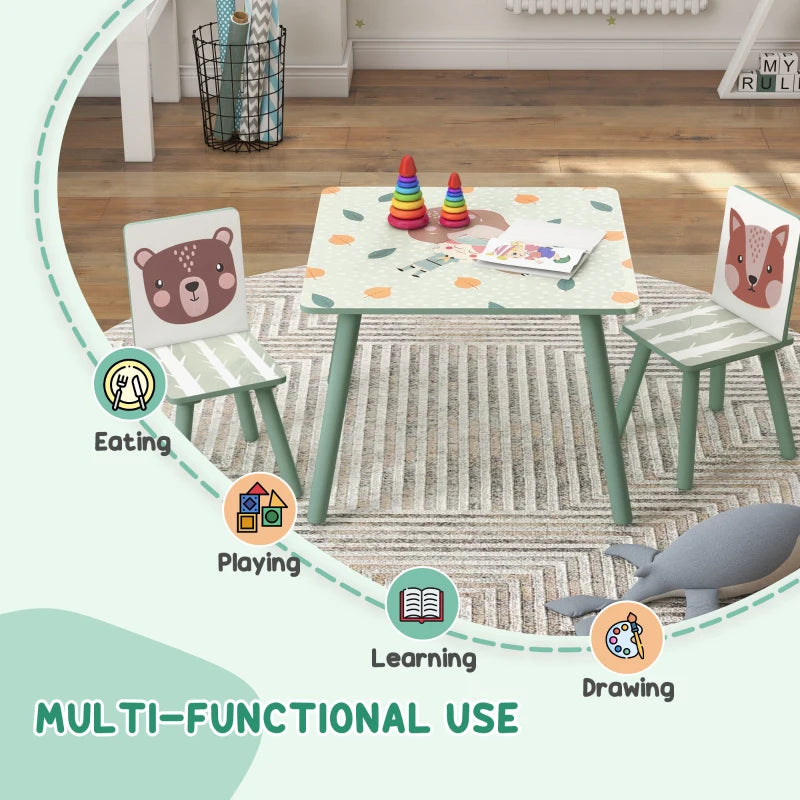Kids and Table Chairs, Children Desk with Two Chairs, Toddler Furniture Set, for Ages 3-6 Years - Green