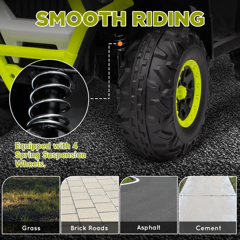 12V Kids Electric Ride on ATV, Battery-Powered Quad Bike w/ Spring Suspension, Forward Backward, Storage Basket, Green