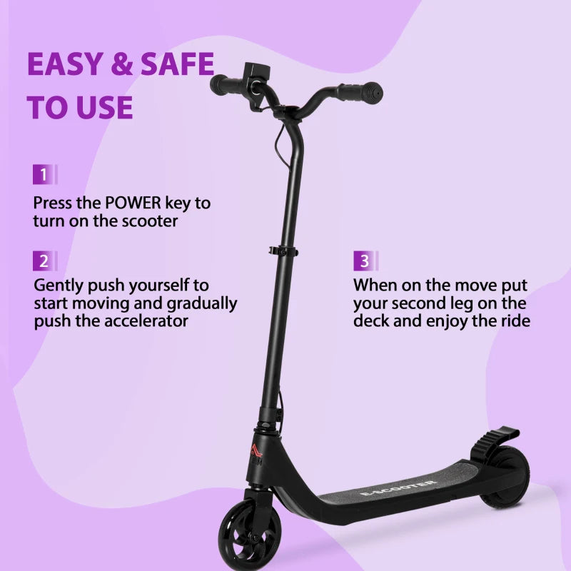 Electric Scooter, 120W Motor E-Scooter, Adjustable Height, Rear Brake for Ages 6+ Years - Black