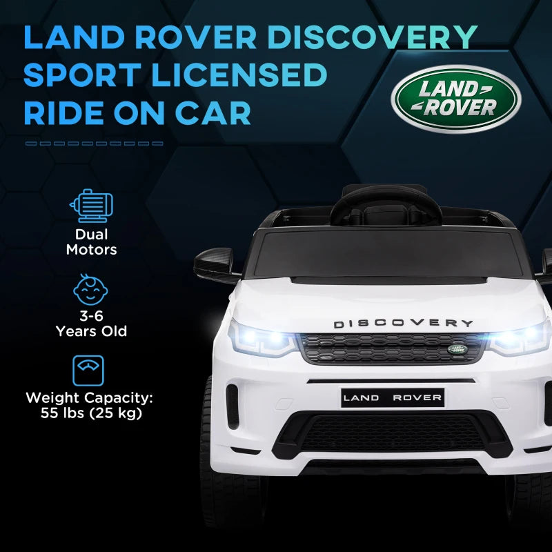 Licensed Land Rover Discovery Sport, 12V Kids Ride on Car w/ Remote Control, Lights, Music, Horn, for 3-6 Years, White