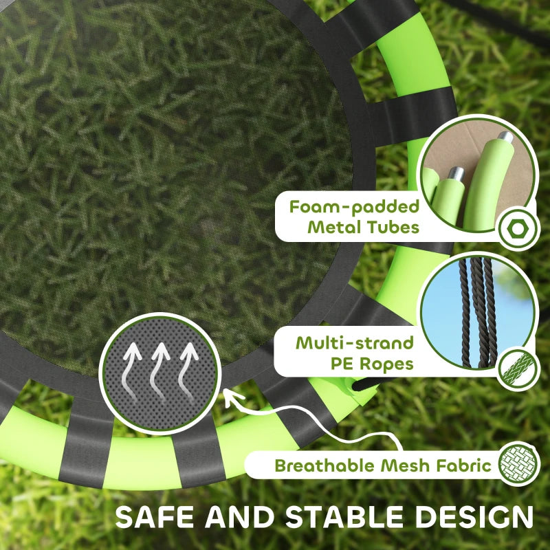 60cm Diameter Kid Nest Swing Seat with Height Adjustable Ropes, for Outdoor, Indoor, Black/Green
