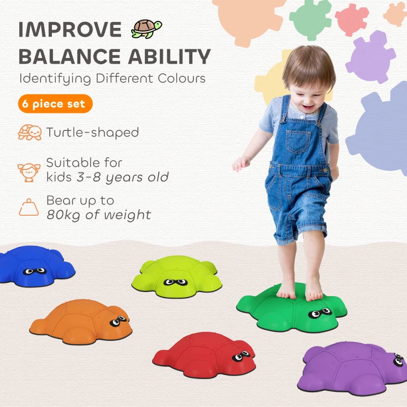 6-Piece Balance Stepping Stones with Non-Slip Edge, Indoor Outdoor Obstacle Courses for Ages 3-8 Years, Multicoloured