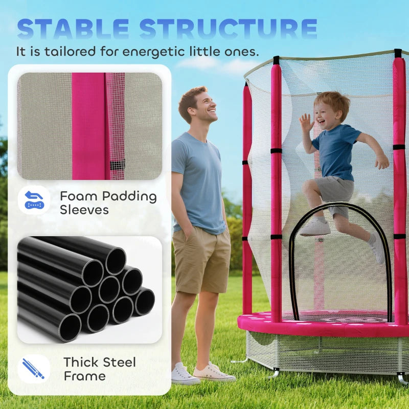4.6ft Toddler Trampoline w/ Safety Enclosure Net, for Indoor Outdoor Use, Ages 3-6 Years, Pink