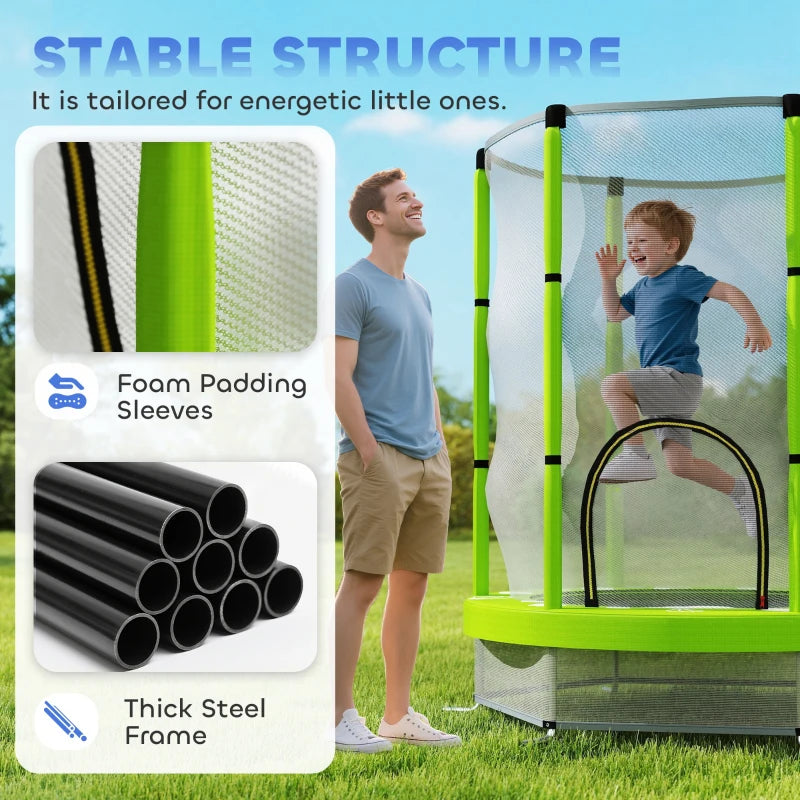 4.6ft Toddler Trampoline w/ Safety Enclosure Net, for Indoor Outdoor Use, Ages 3-6 Years, Green