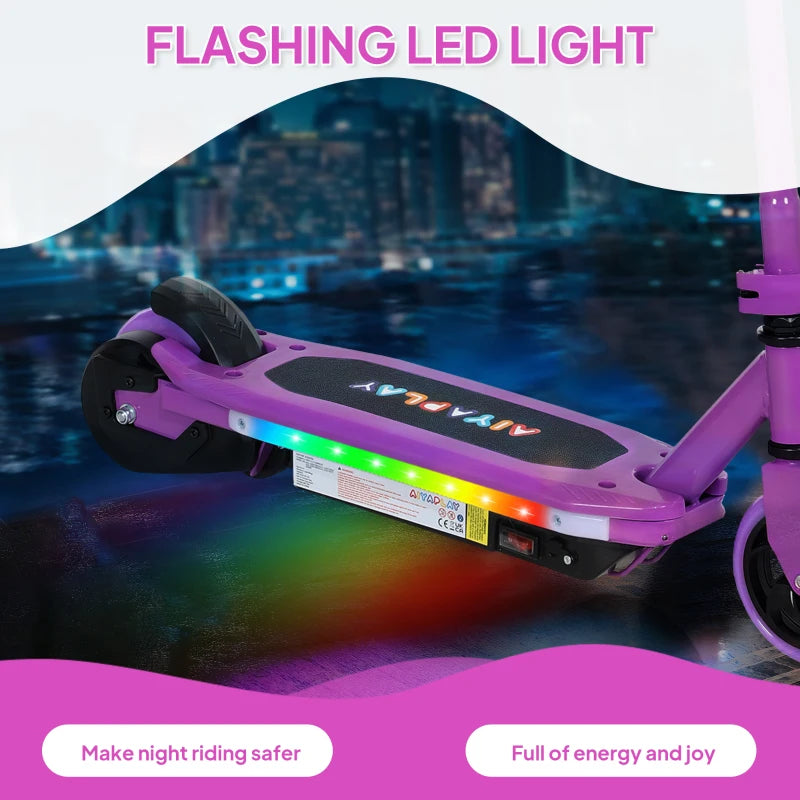 Electric Scooter for Kids 6-14 Years, with Colourful Lights, Purple