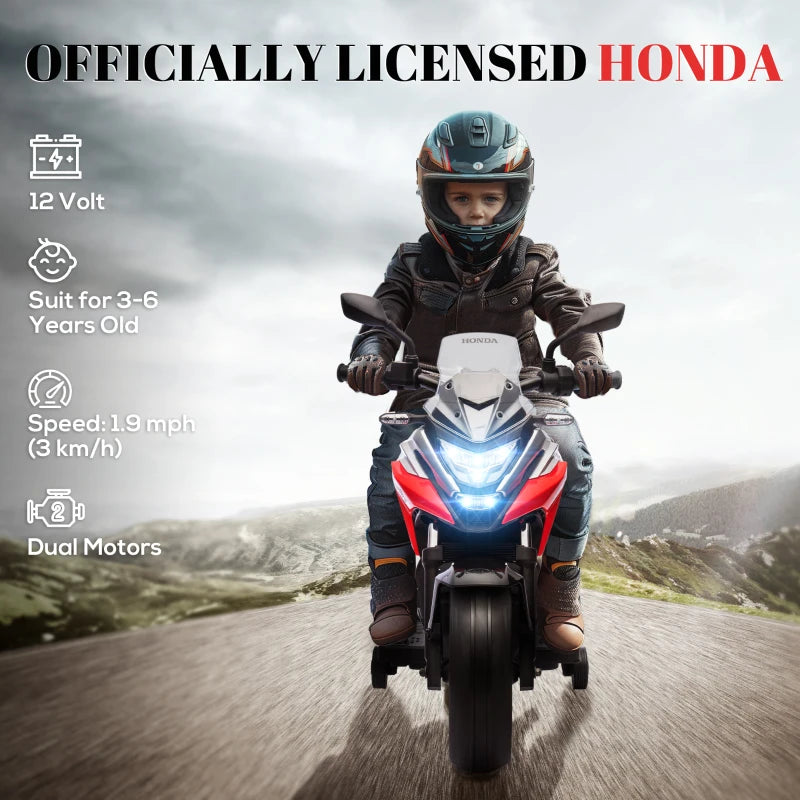 12V Honda Licensed Kids Electric Motorbike w/ Music, Safety lights, Early Education Function, for Ages 3-6 Years, Red