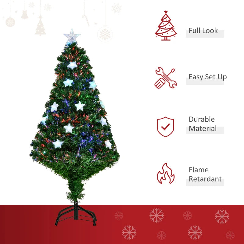 4FT Prelit Artificial Christmas Tree Fibre Optic Star LED Light Holiday Home Xmas Decoration with LED Light for Indoor Party, Green
