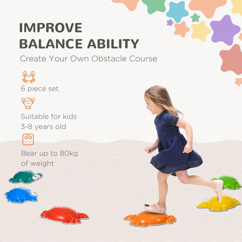6PCs Kids Stepping Stones w/ TPE Anti-Slip Edge, Crab-Designed Balance River Stones, Obstacle Courses, Stackable