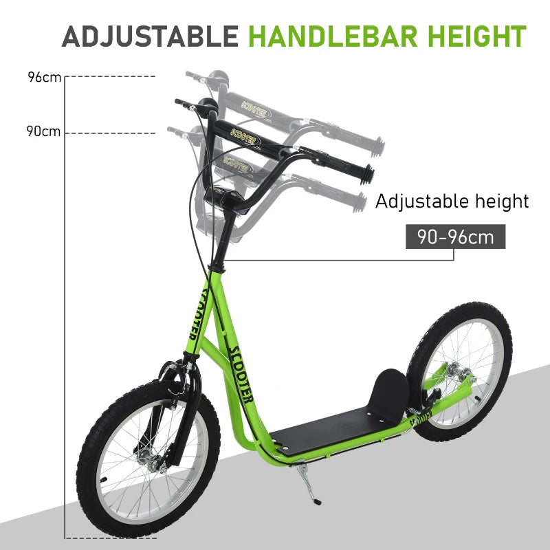 Kick Scooters for Kids with Adjustable Height, Anti-Slip Deck, Dual Brakes, Rubber Tyres, for Boys and Girls Aged 5+ Years Old - Green