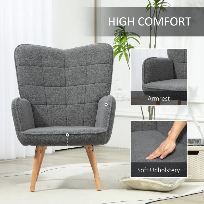 Teddy Fleece Wingback Accent Chair - Grey