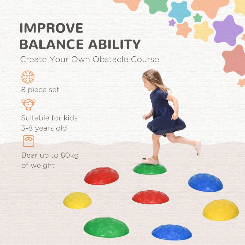 Eight-Piece Kids Stepping Stones, with Non-Slip Mats, Balance River Stones