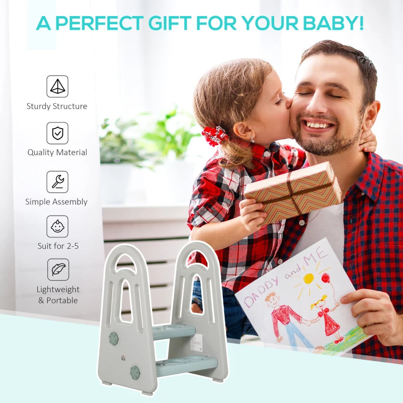 Kids Toddler Step Stool Ladder Kitchen Helper for Toilet Potty Training Bathroom Sink Bedroom Blue and Grey