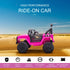 Kids Electric Ride On Car 12V Off Road Toy with Parental Remote Control 2 Motors Horn Lights Suspension Wheels for 3-6 Years Old Pink