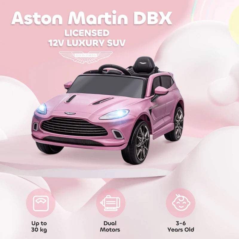 Aston Martin DBX Licensed Battery Powered Kids Electric Car, 12V Kids Ride on Car w/ Lights, Music Horn, Pink