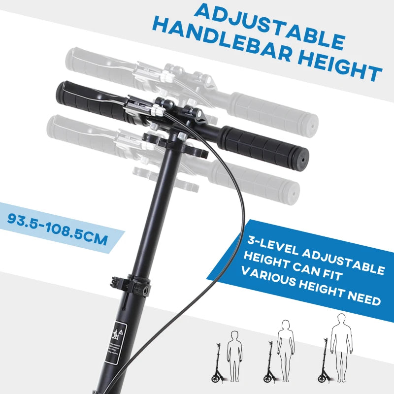 Adult Teens Kick Scooter Foldable Height Adjustable Aluminium Ride On Toy for 14+ w/ Rear Wheel & Hand Brake, 200mm Big Wheels, Shock Mitigation System - Black