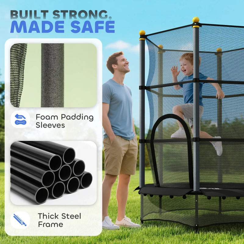 4.6FT/55" Kids Trampoline with Safety Enclosure, Outdoor Indoor Use, for Ages 3-10 Years, Black
