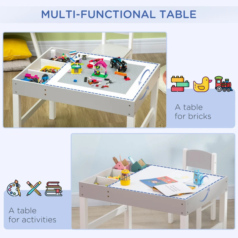 Kids Table and Chair Set, with Storage Space - Grey
