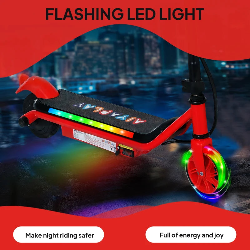 Electric Scooter for Kids Aged 6-14 Years, with Colourful Lights, Red