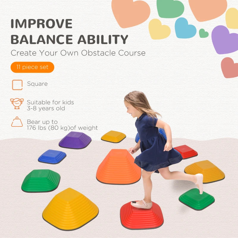 Balance Stepping Stones for Kids, 11-Piece Non-Slip Stackable River Stones, Obstacle Courses for Balance and Motor Skill