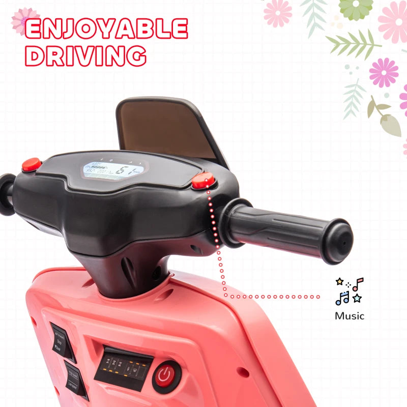 6V Ride on Motorbike, Kids Electric Motorbike w/ Headlights, Music, Training Wheels, for Ages 18-36 Months, Pink
