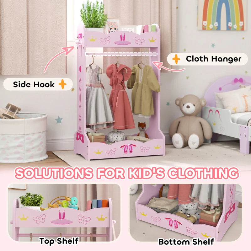 Kids Clothes Rail with Two Shelves, for 3-8 Years, Pink