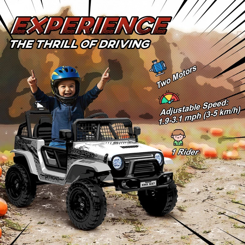 12V Battery Powered Kids Ride-On Car, Electric Truck w/ Spring Suspension, Remote, Music, Horn, Lights, White