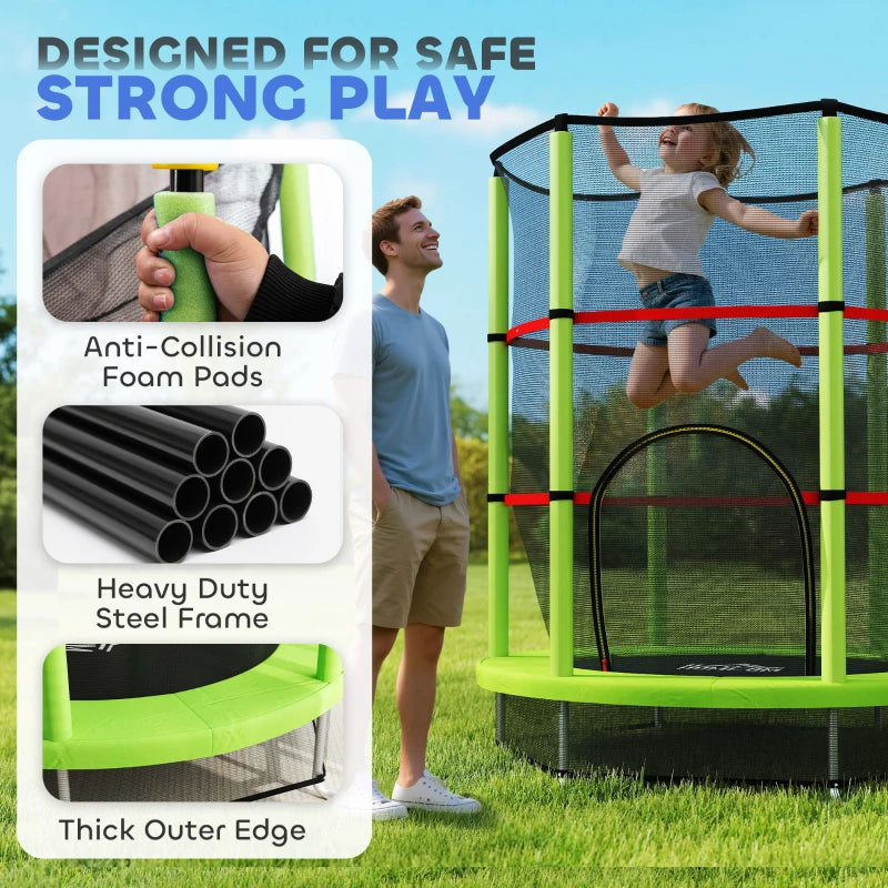 Kids Trampoline, with Enclosure Net, Steel Frame, for Ages 3-6 Years - Green