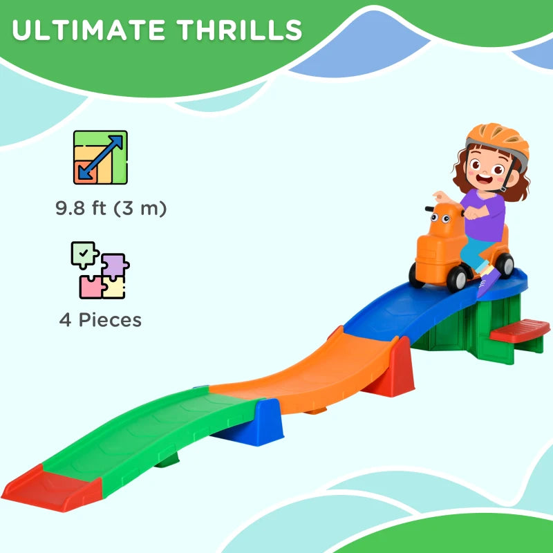 3(m) Four-Piece Ride on Kids Roller Coaster w/ Non-Slip Steps, for Ages 2-5 Years - Multicoloured
