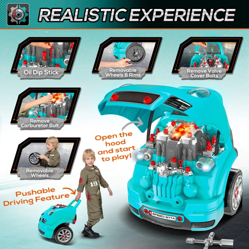 Kids Truck Engine Toy Set, with Horn, Light, Car Key, for Ages 3-5 Years - Teal