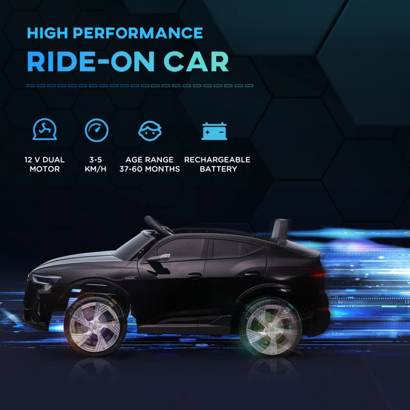 Audi E-tron Licensed 12V Kids Electric Ride on, Electric Car for Kids, with Parental Remote, Music Lights MP3, Suspension Wheels, for 3-5 Years, Black
