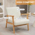 Fabric Accent Chair for Living Room, Arm Chair with Rubber Wood Frame and Padded Cushion, Cream White