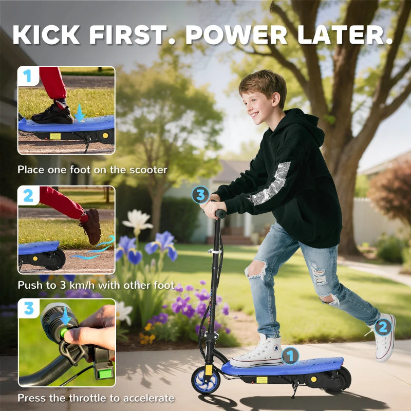 Foldable Electric Scooter, with LED Headlights, for Ages 7-14 Years, Blue
